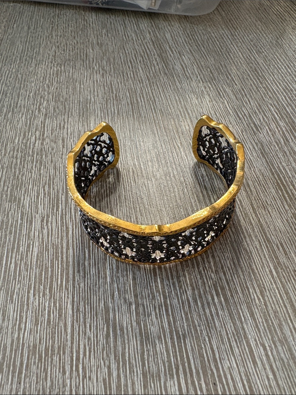 Rustic Cuff Gold and Black Textured Open Cuff Bracelet